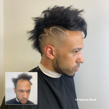 Straight Hair System - Client Before and After color 1B Natural Black